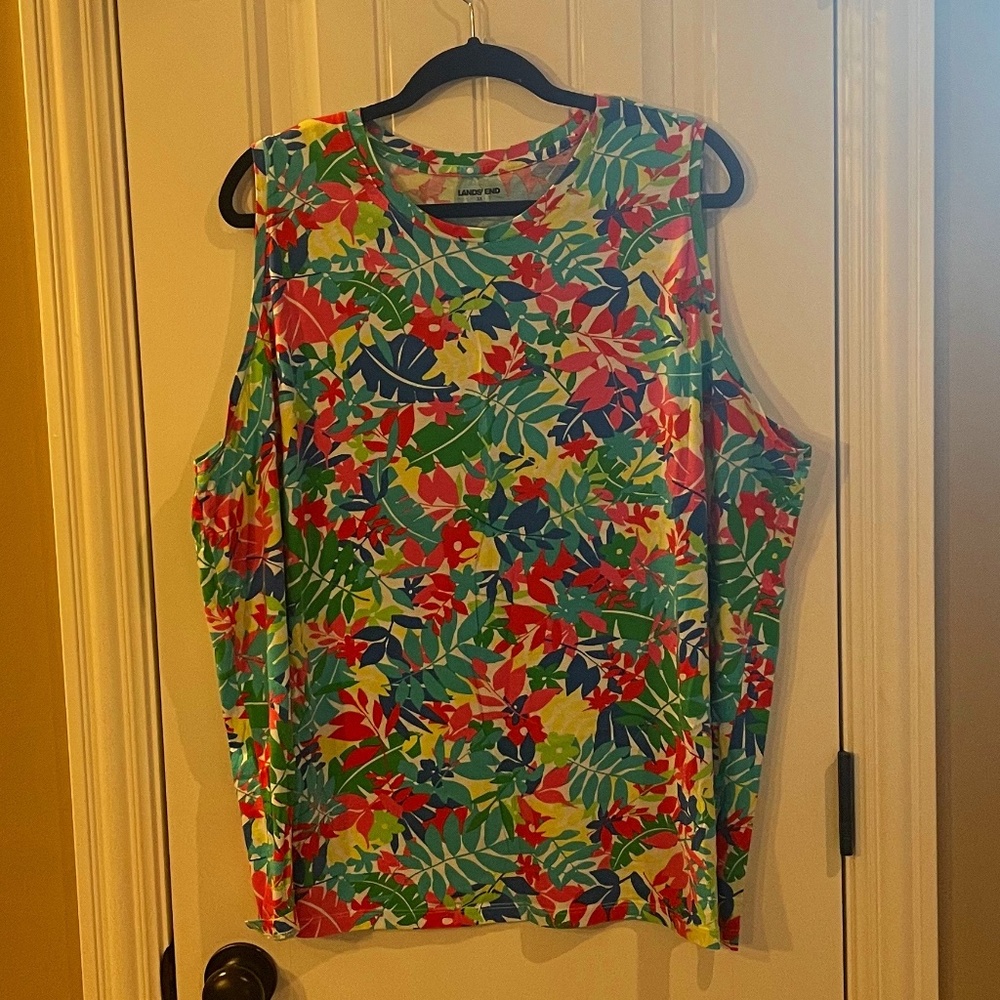 Lands’ End Tropical Print Supima Cotton Tank; Plus Size 3X (24W-26W)